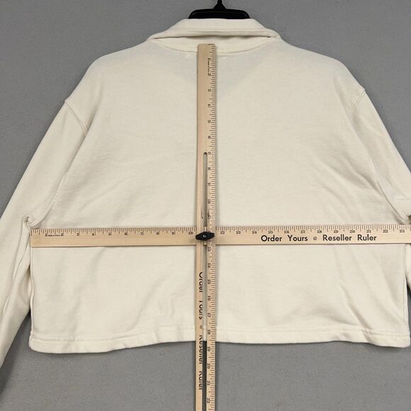 FP Beach Sweatshirt Womens Small Ivory Shawl Collar Pullover Cropped Made USA - Picture 11 of 15